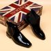 Chelsea Boots Men's Glossy Leather Boots Small Square Head Short Boots High Top Business Leather Shoes Patent Leather Men's Boots_voghion.com