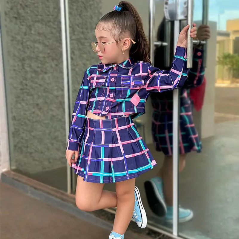 Mother&Kids Children's suit girls summer children plaid pleated skirt suit_voghion.com