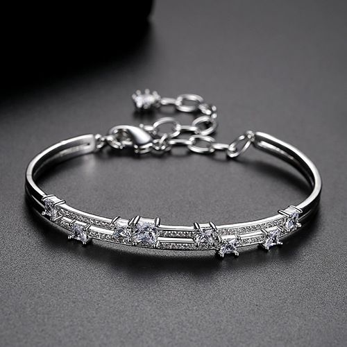 Damenschmuck Geometrisches Messing-Armband mit Zirkonsteinen, minimalistischer Boho-Chic-Armreif für den Alltag_voghion.com