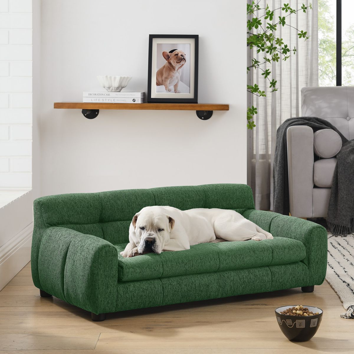 Soft And Comfortable Pet Sofa With Backrest And Armrests, Suitable For Modern Rectangular Pet Sofas For Small And Medium-sized Dogs-Green_voghion.com