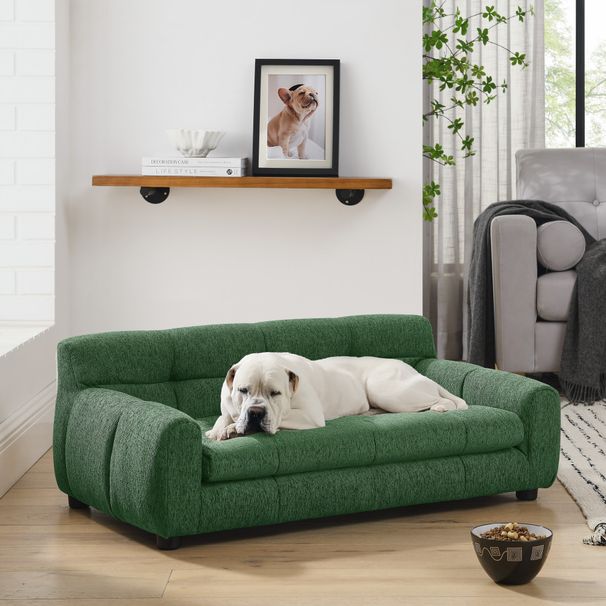 Soft And Comfortable Pet Sofa With Backrest And Armrests, Suitable For Modern Rectangular Pet Sofas For Small And Medium-sized Dogs-Green_voghion.com