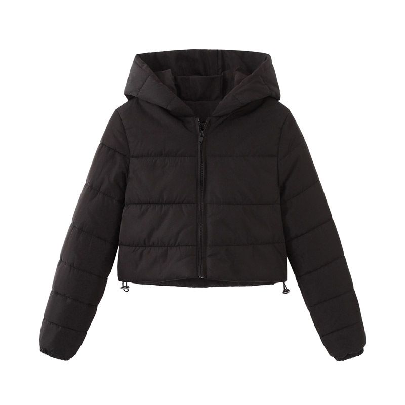 Kurze Pufferjacke mit Kapuze – Winter-Steppmantel mit hoher Taille und Reißverschluss​_voghion.com