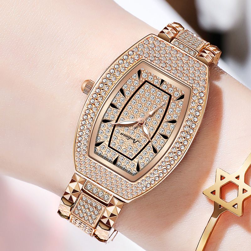 Modische und vielseitige eimer geformt diamant besetzt sky star night glow frauen wasserdichte uhr, heißer verkauf live_voghion.com