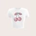 T-shirt a maniche corte slim fit da donna con stampa di ciliegie - Top corto con scollo tondo per la moda estiva_voghion.com