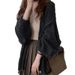 South Korea 2024 autumn loose and lazy thin shawl top, medium long lantern sleeve knitted cardigan jacket for women_voghion.com