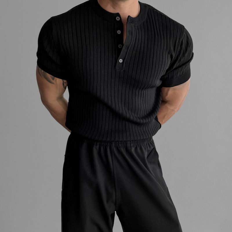 Old Money Aesthetic Men's Short Sleeve T-Shirt Summer Luxury Textured Knit Tee, Breathable & Loose Fit, V-Neck Casual Top (White/Black/Green/Brown)​_voghion.com