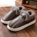 Winter waterproof indoor warm cotton slippers wear non-slip heel men pu leather bread with cotton shoes women_voghion.com