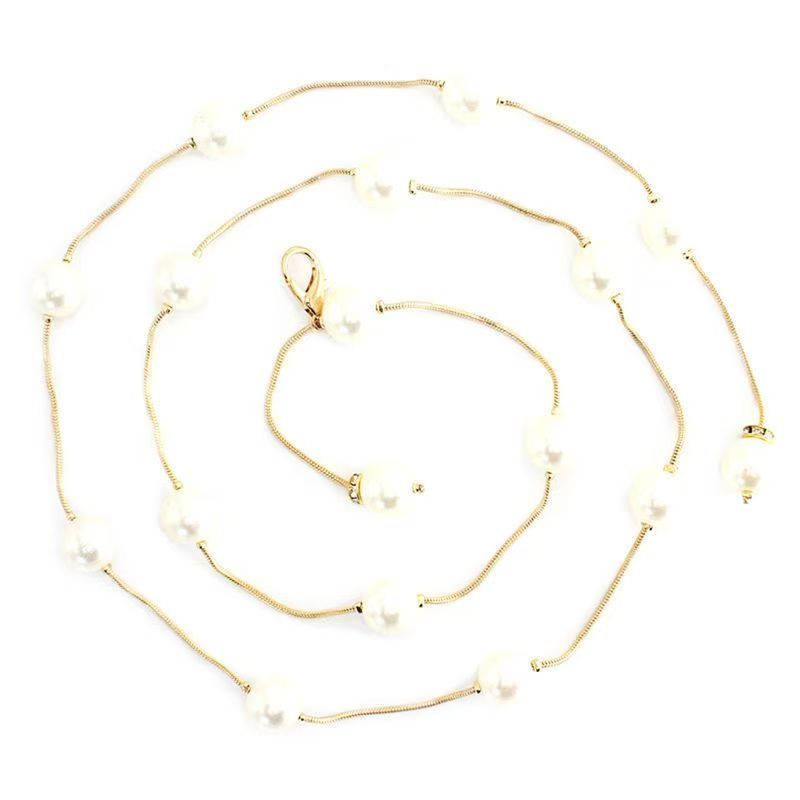 Zhuoxinder Adjustable Fitted Long Delicate Waist Chain Elegant Acrylic Pearl Women Thin Belt Clothes Ornament-Silver_voghion.com