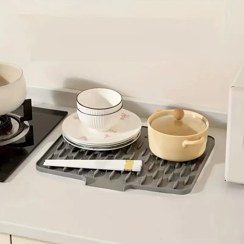 Kitchen Anti Slip Silicone Drain Pad With Built-in Drainage Design, Suitable For Countertops, Sinks, And Refrigerators_voghion.com