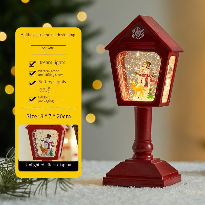 Vintage-Weihnachtslaterne – Wasseraktivierte LED-Tischlampe mit Schneemann-, Rentier- und Baummotiven (Thema: Musikalischer Briefkasten)_voghion.com