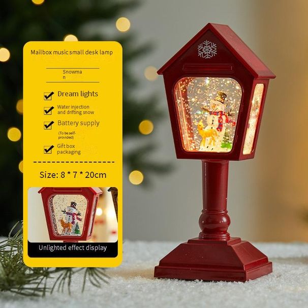 Vintage-Weihnachtslaterne – Wasseraktivierte LED-Tischlampe mit Schneemann-, Rentier- und Baummotiven (Thema: Musikalischer Briefkasten)_voghion.com