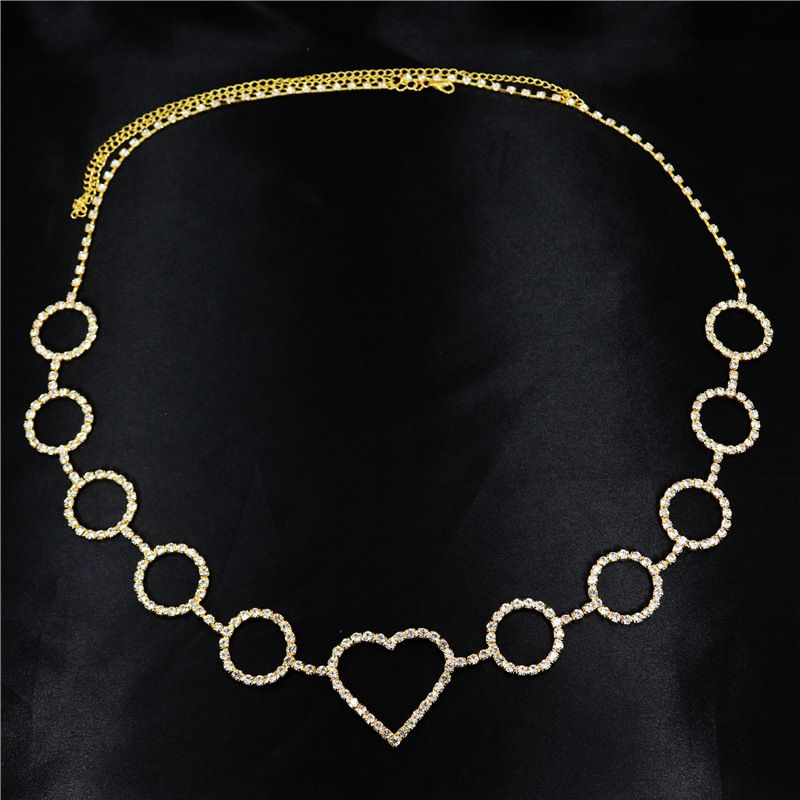 Jewelry hollow circle versatile fashion dress combination rhinestone heart waist chain_voghion.com