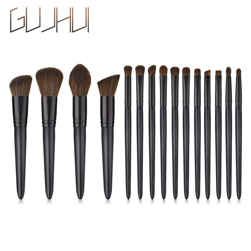 15-teiliges Make-up-Pinsel-Set, loses Puder, Lidschattenpinsel, schwarz, perlmuttartiger Griff, matt, Make-up-Werkzeug GUJHUI_voghion.com