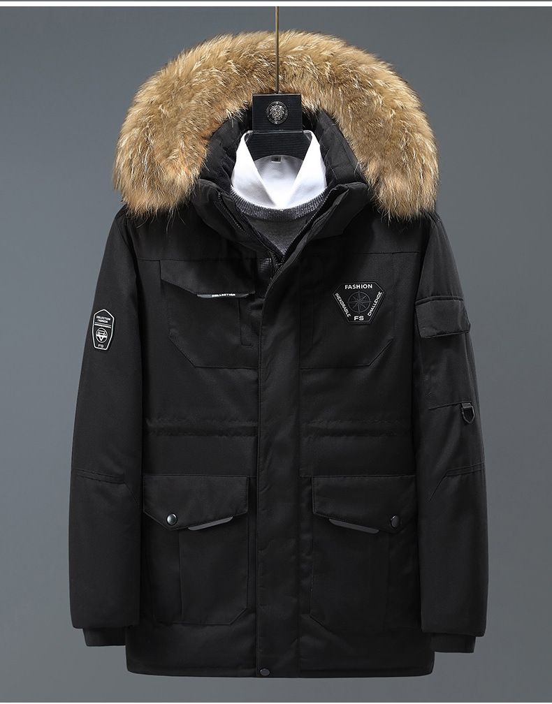 Abbigliamento da uomo Piumino da corsa dello stesso stile coppie parka di grandi dimensioni da lavoro tasca cappotto invernale ispessito collo di pelliccia di procione_voghion.com