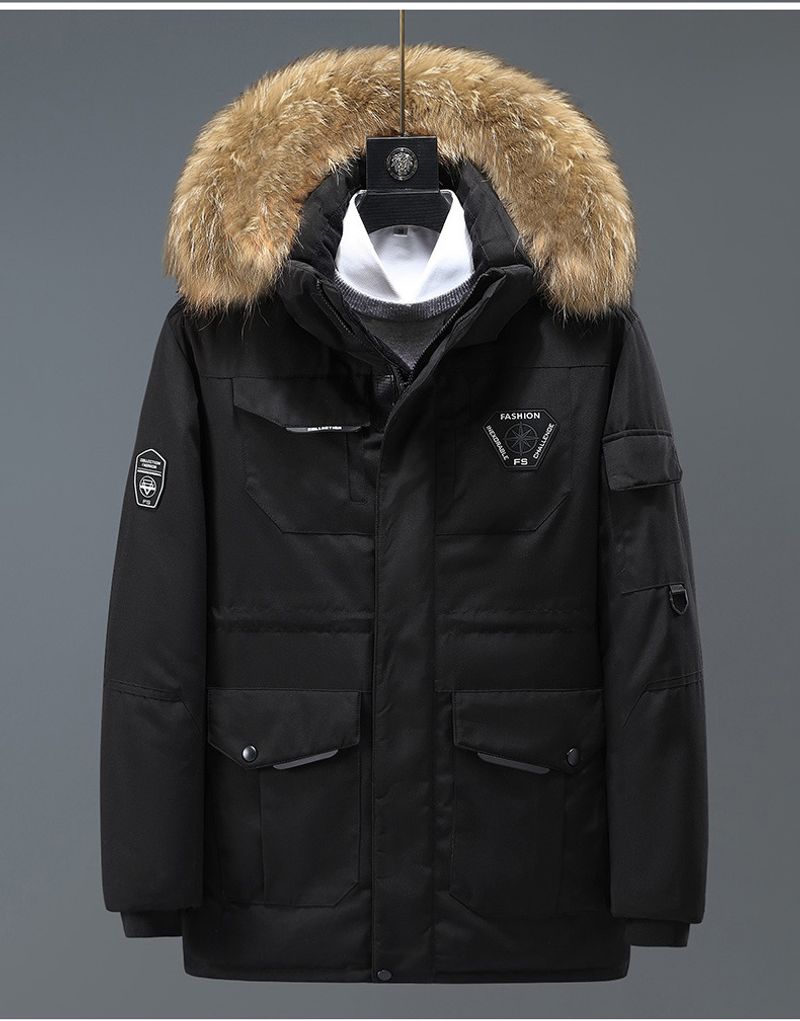 Men's clothing Running down jacket of the same style couples large size parka workwear pocket thickened winter coat raccoon fur collar_voghion.com