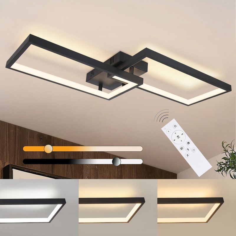Deckenlampe LED Deckenleuchte Schwarz - 40W Wohnzimmerlampe Dimmbar Mit Fernbedienung Aus Metall Modernes Design Für Esszimmer Arbeitszimmer Küche_voghion.com