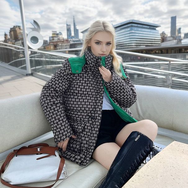 Houndstooth padded jacket women's short style niche design cotton jacket ins style jacket_voghion.com