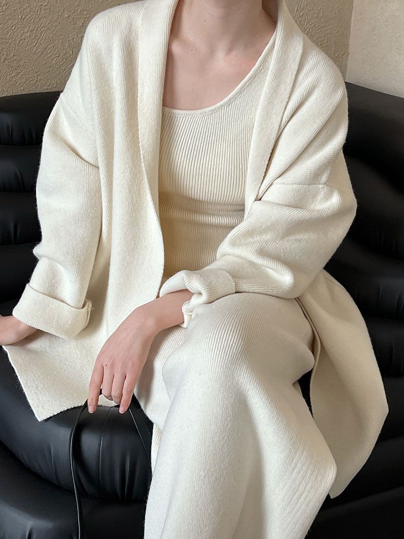 Dámské oblečení jednoduché vysoké dámské podzimní a zimní nový kardigan + vesta + široké kalhoty třídílná sada ss658_voghion.com