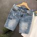 Men's Clothing Ripped Denim Shorts Men's Summer Thin Loose Straight Retro White Light Color Scratched Beggar Shorts_voghion.com