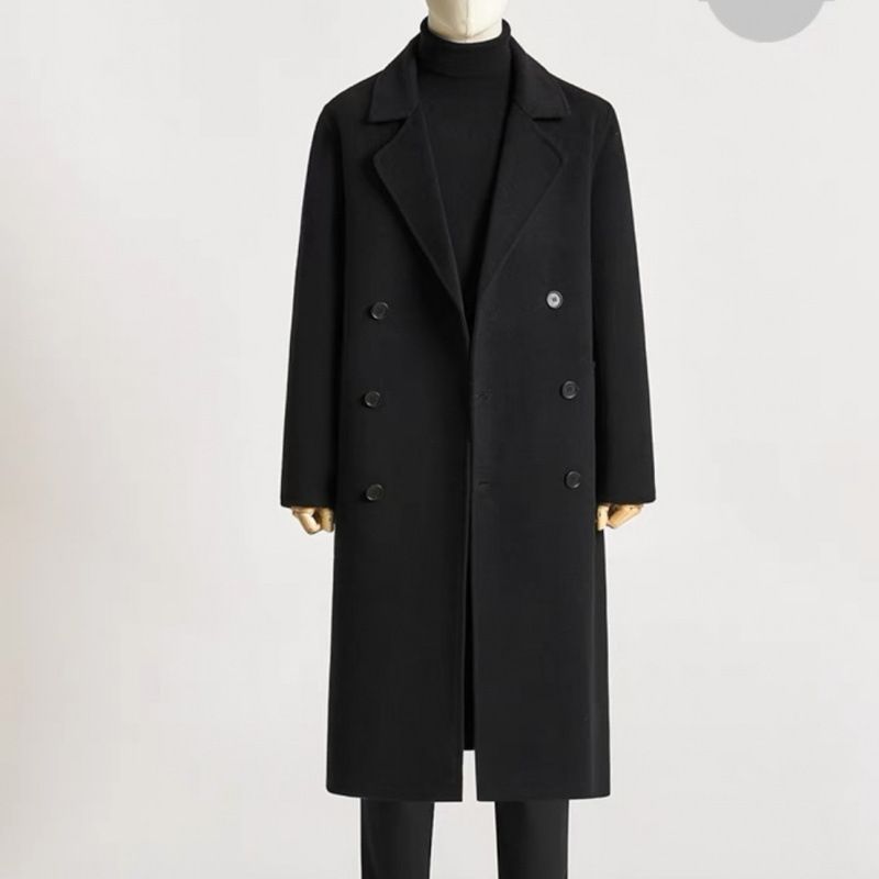 Sobretudo longo de lã premium para homens – sobretudo longo de negócios com abotoamento duplo na altura do joelho (caimento justo, para todas as estações, M-4XL)_voghion.com