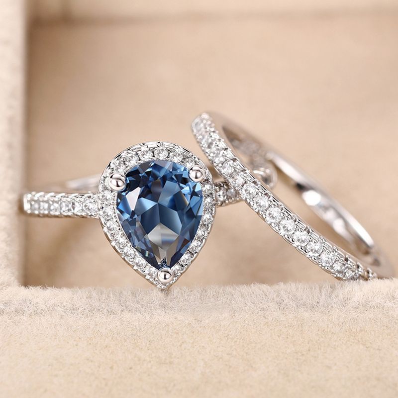 Cao Shis neuer Wassertropfen Zirkon Kombinationsring Temperament Damen Molan Zirkon Paar Ring Birnenform Damen_voghion.com