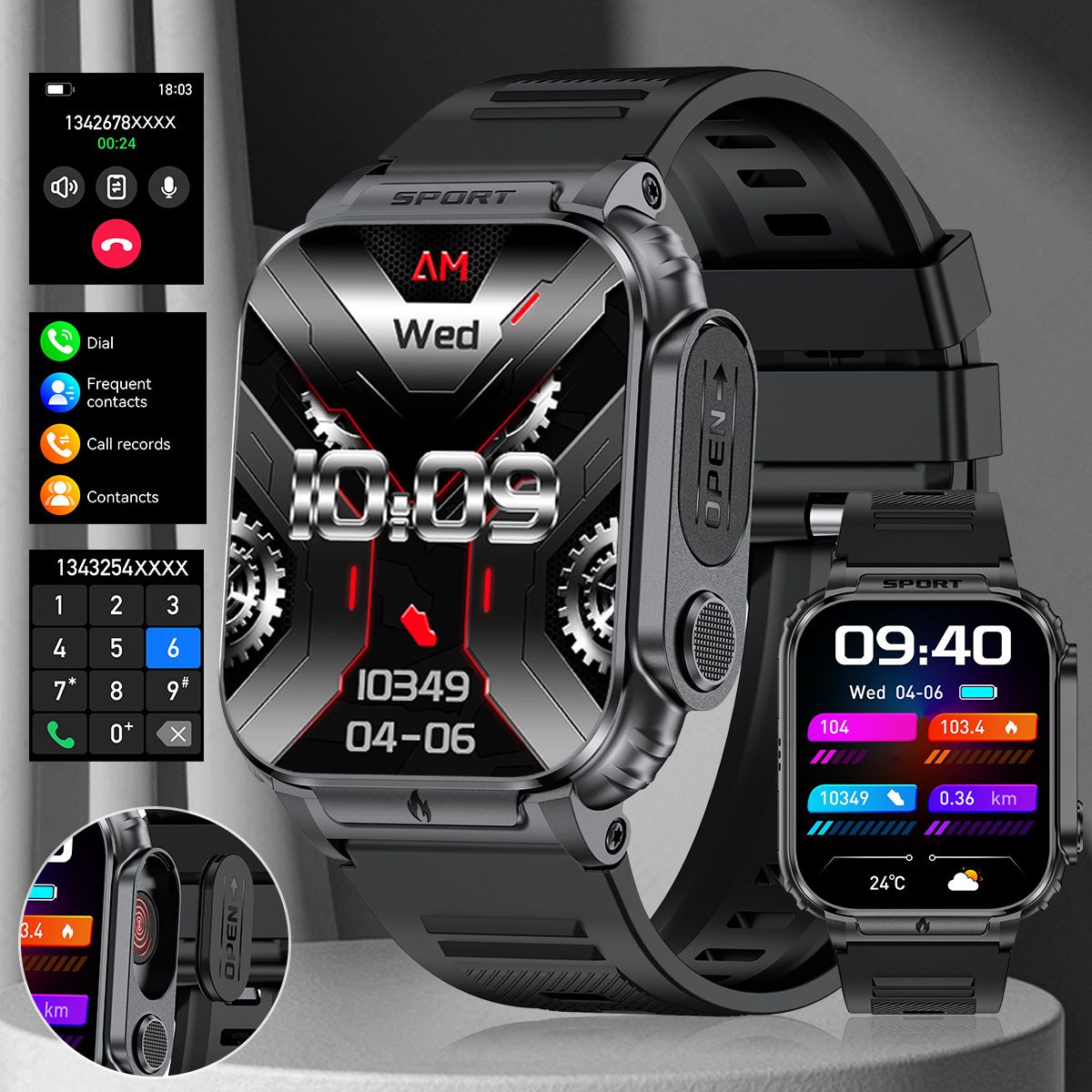 P60 Bluetooth Smartwatch met bloedzuurstof- en bloeddrukmeting, multisporttracking, HD-touchscreen, compatibel met iOS en Android_voghion.com