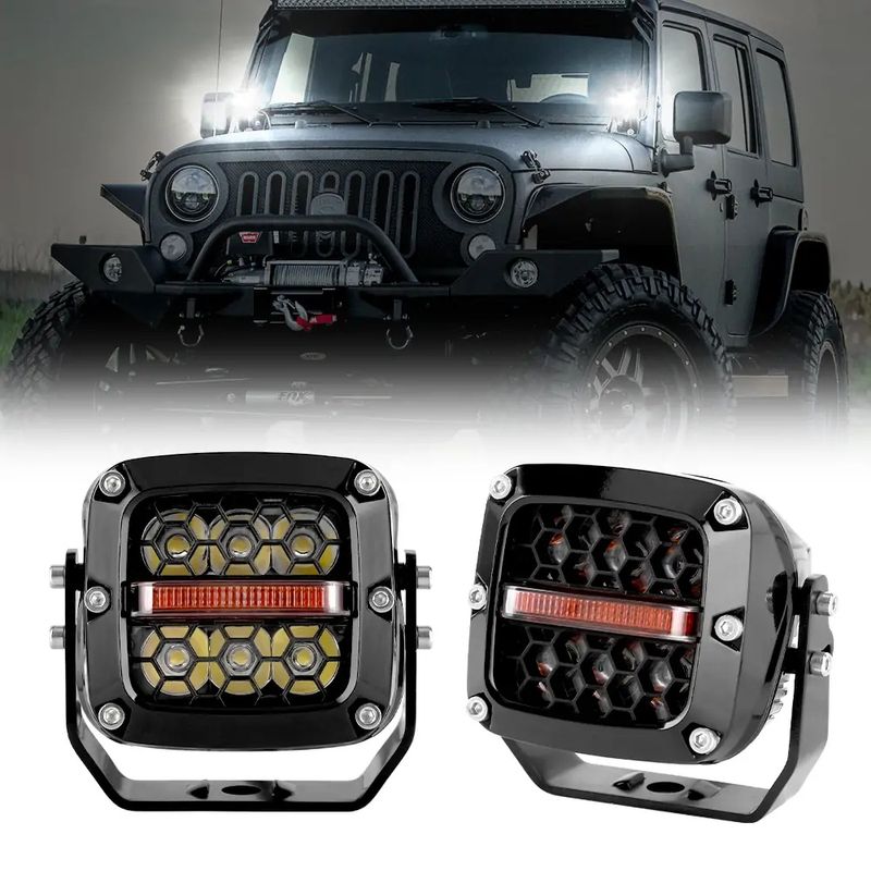 60W LED Cube Lights Amber Warning Lights For Truck For Jeep ATV UTV Motorcycle, Multifunctional Off Road LED Driving Work Lights,Pairs_voghion.com