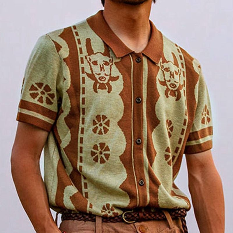 Abbigliamento maschile Commercio estero europeo e americano Abbigliamento maschile Estate Nuovo Jacquard Maglieria da uomo Cardigan con risvolto Manica corta Polo T-shirt SY0101_voghion.com