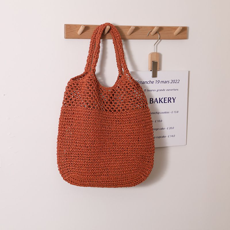 Vielseitige große Kapazität handgehaltene Einkaufstasche gewebte Retro-One-Shoulder-Hohlstrohtasche weibliche Strandurlaubstasche_voghion.com