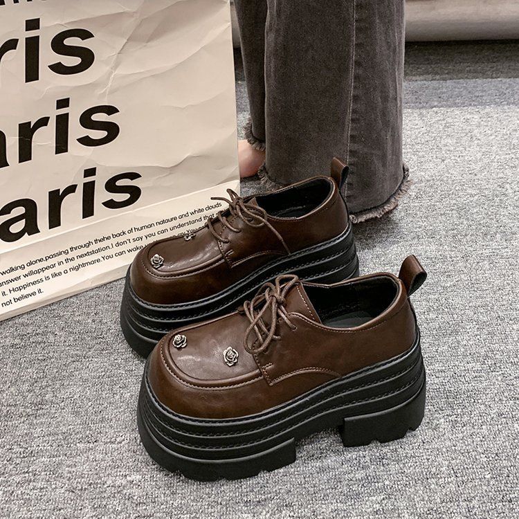 Mocassini con zeppa e plateau con rialzo di piccole dimensioni, famosi in tutto il mondo, scarpe da donna a strato singolo, nuove scarpe vintage con tacco alto in pelle autunnali_voghion.com