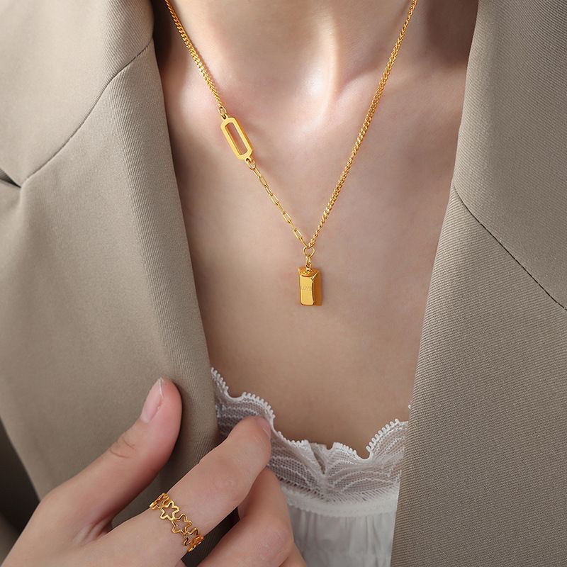 Collana con ciondolo geometrico in acciaio al titanio leggero placcato oro, design di nicchia di alta qualità, semplice e versatile._voghion.com