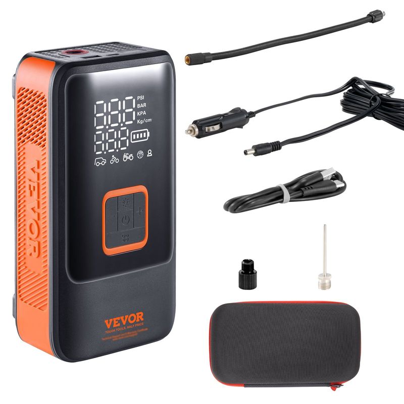 VEVOR Tire Inflator Portable Air Compressor, Dual-Cylinder & 12000mAh Rechargeable Air Pump, 30s Fast Inflation Tire Pump with Auto-Off, LCD Pressure _voghion.com