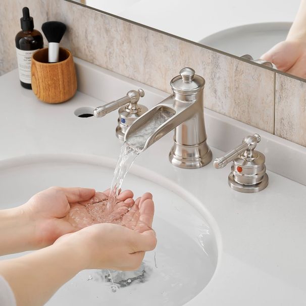Rubinetti per lavabo da 8 pollici, foro per lavandino, scarico a 3 leve, doppio rubinetto per bagno, nichel pop, maniglia per rubinetto spazzolata con_voghion.com