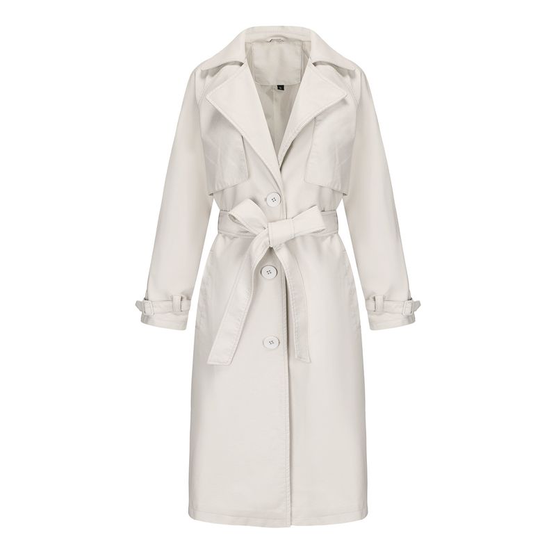 24 Giacca a vento lunga e larga in pelle PU da donna, modello OVERSIZE, con colletto classico e cintura_voghion.com