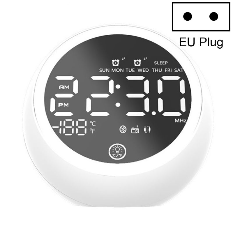 X10 Çok İşlevli Bluetooth Hoparlör LED Gece Lambası Çalar Saat Bluetooth Hoparlör, TF Kart ve AUX ve FM Radyo Desteği, Özellikler: AB Fişi (Beyaz)_voghion.com