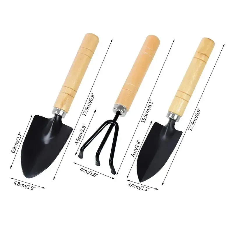 Mini Garden Gardening Tools Three Piece Set Small Iron Pull/rake/shovel Potted Flower Loosening Tool Thin Thick Handle_voghion.com