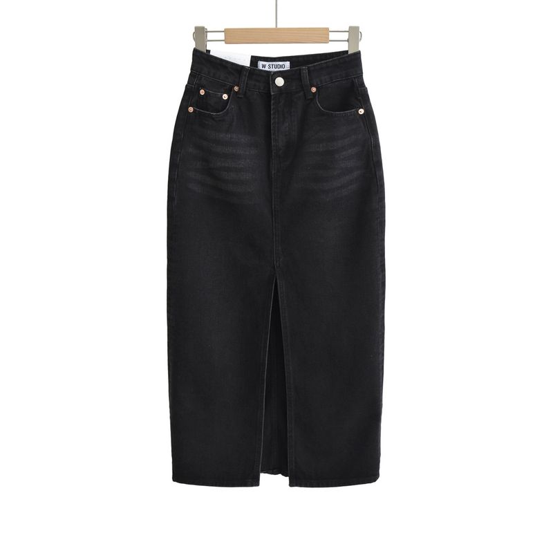 Front slit denim skirt for women  new retro hot girl style high waist slim hip-wrapped midi skirt_voghion.com