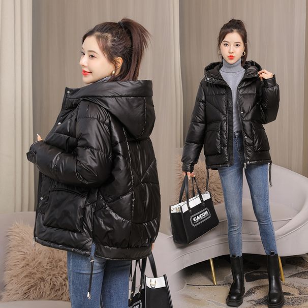 2023 nowych kobiet kurtka zimowa błyszcząca kurtka typu Parka luźny płaszcz podstawowy z kapturem bawełniane wyściełane kobiece parki kurtki studenckie_voghion.com