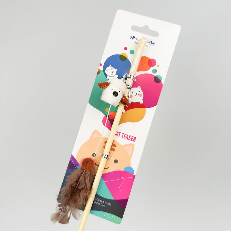 Jouet pour chat et chien en corde longue avec anneau en plumes et ver à soie Amy Carol Teaser Wand, accessoire pour animaux de compagnie, durable et à mâcher_voghion.com