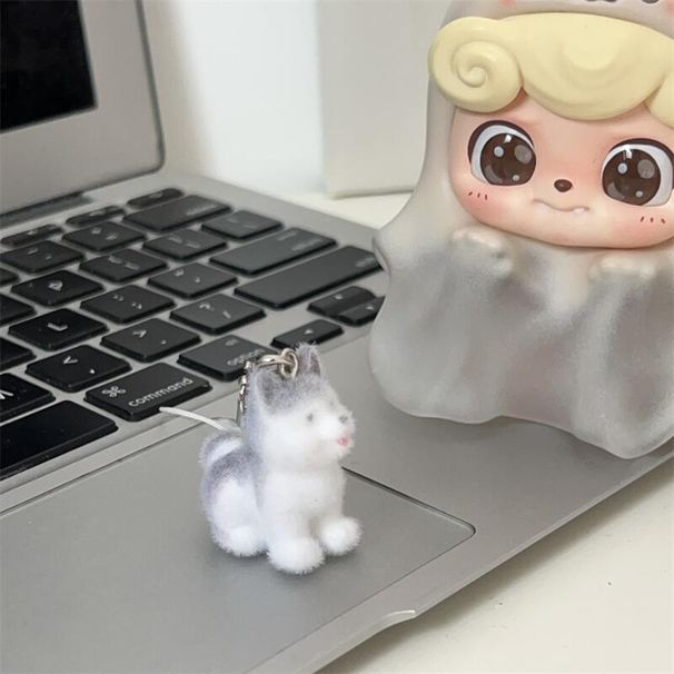 Llavero tridimensional de adorable cachorro aterciopelado, ideal para colgar en el móvil o como regalo para parejas o mejores amigos._voghion.com