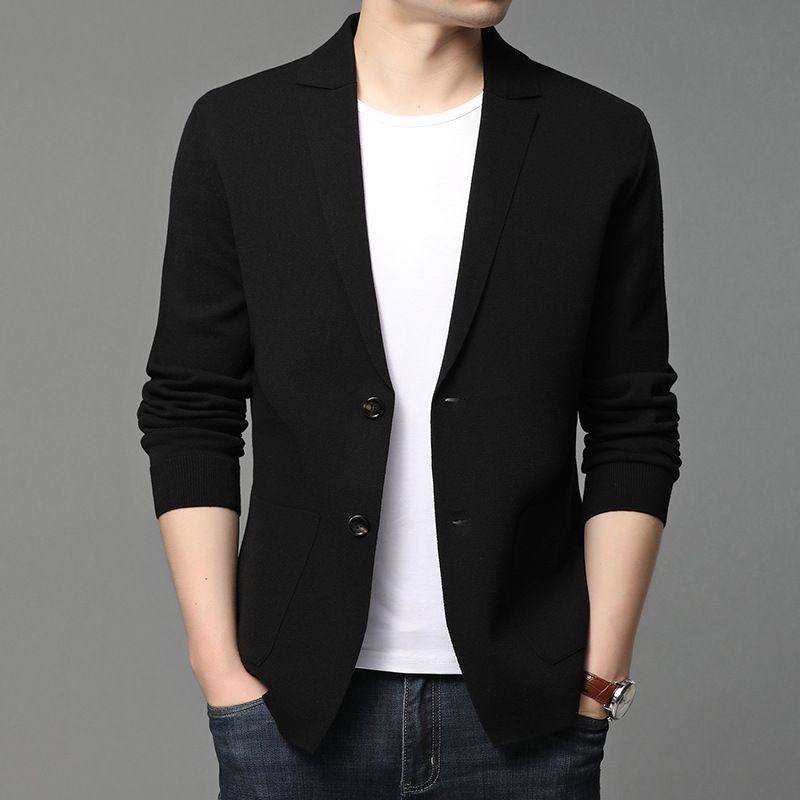 Herrenbekleidung dünner gestrickter Strickjackenpullover Mode lässig Slim Fit kleine Anzugjacke_voghion.com