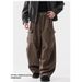 Corduroy Cargo Pants With Fleece Lining – High Waist, 65% Polyester, Drawstring Closure, Black/Khaki, S-XXL (Unisex Winter)_voghion.com