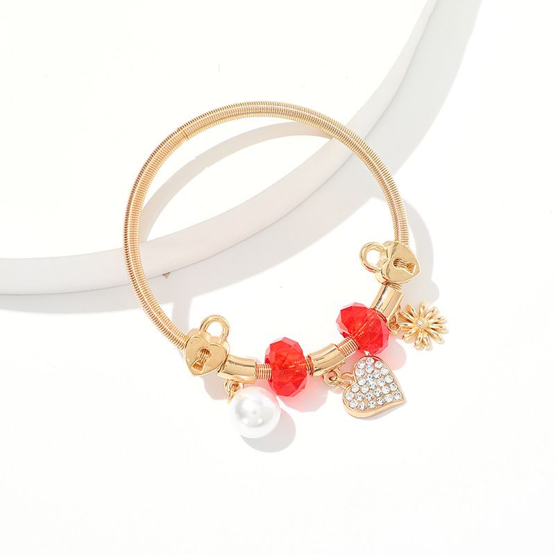 Bracciale elastico con ciondolo a forma di cuore con diamanti a forma di sole, stile famiglia Pan_voghion.com