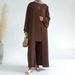 Schlichtes 3-teiliges Abaya-Set – Langärmlige Strickjacke mit offener Vorderseite, Hose mit weitem Bein und Unterkleid (Dunkelbraun/Beige/Marineblau/Schwarz/Grün/Pink)_voghion.com