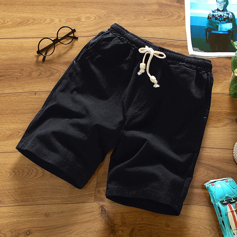 Vêtements pour hommes, shorts d'été coréens en coton et lin, shorts en lin fins et confortables avec perles, vêtements d'extérieur, pantalons de plage, couleur unie, tendance polyvalente_voghion.com