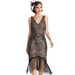Damenbekleidung, Maskerade, V-Ausschnitt, High-End-Kleid, Gatsby-Party, Pailletten-Quastenkleid_voghion.com