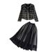 Women's Clothing round neck single breasted tweed jacket two piece suit high waist A e skirt_voghion.com