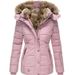 Damenbekleidung neue Winter warme Pelzkragen Baumwollmantel Damen Reißverschluss Langarm Slim Baumwollmantel Jacke Kapuzenmantel W128_voghion.com