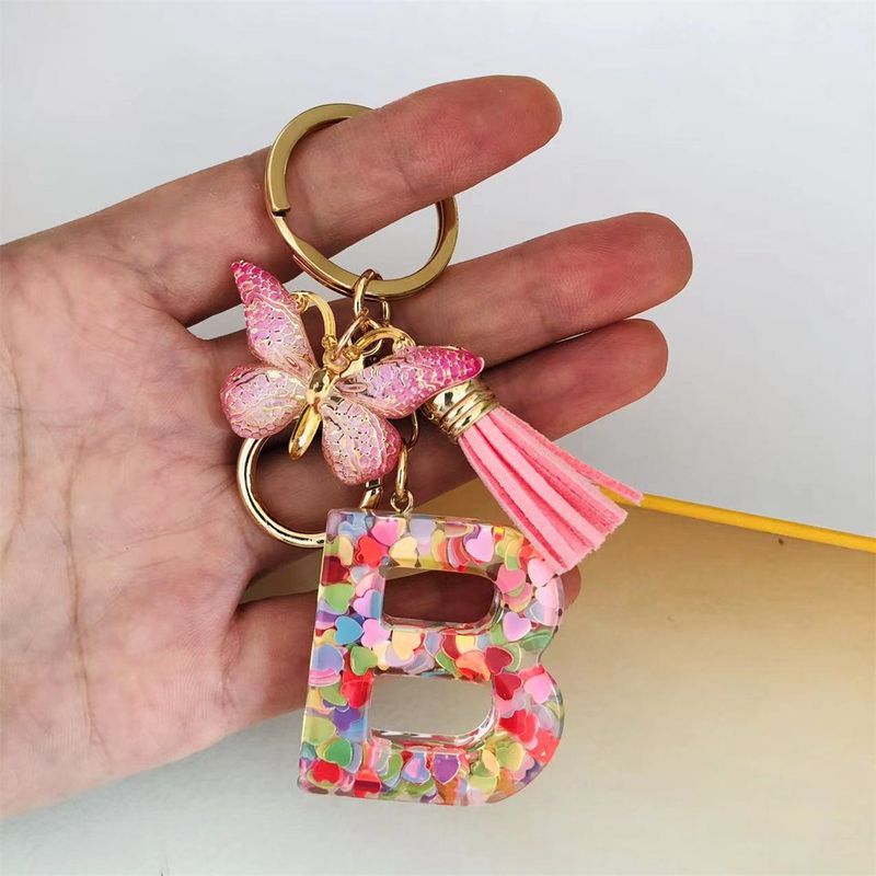 New resin English letter dropper jewelry, popular butterfly pendant, love sequin keychain_voghion.com