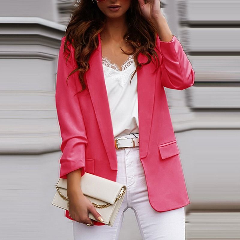 Black Women Blazer 2022 Formal Blazers Lady Office Work Suit Pockets Jackets Coat Loose Black Women Blazer Jackets_voghion.com